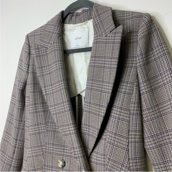 Aritzia Wilfred Margaux Academia Plaid Check Double Breasted Blazer Size 2 - Picture 5 of 10
